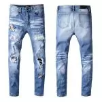 amiri jeans denim dirty indigo embroidery crane blue